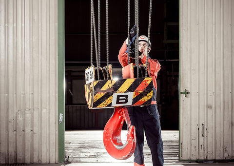 Crane technician with hoist